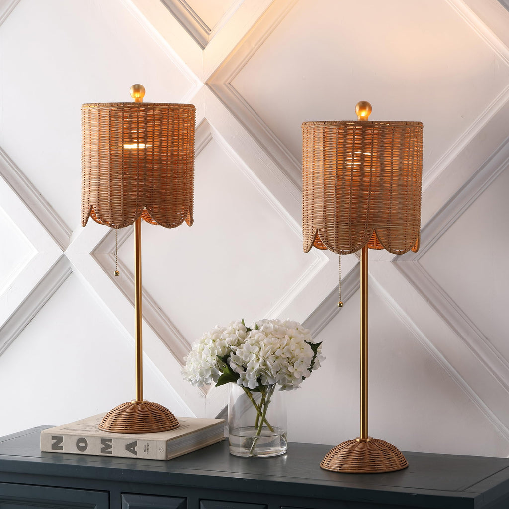 Celerie 27.5" Rattan Buffet Lamp, Natural/Brass Gold, Set of 2