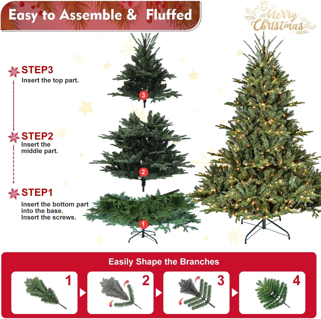 Full Christmas Tree with 900 UL Lights, PE/PVC Branches, Green