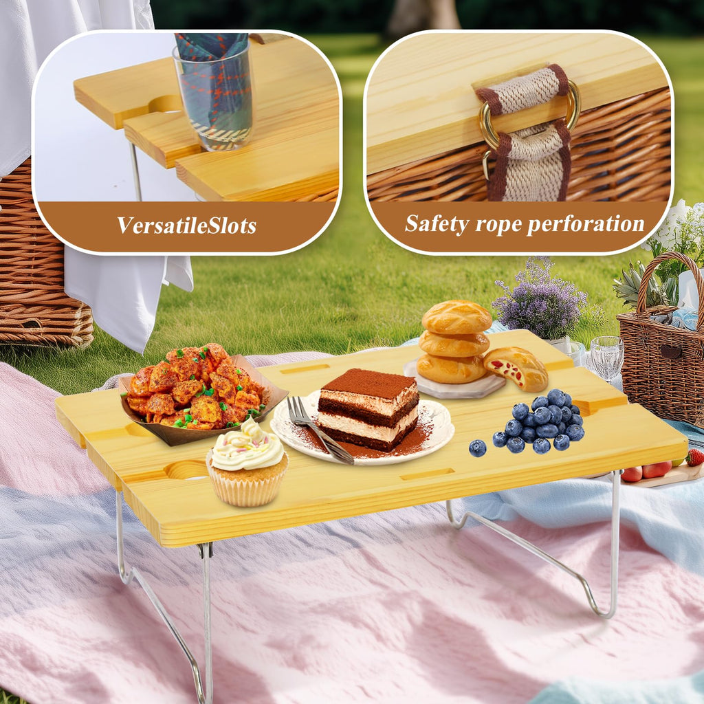 Wicker Picnic Basket for 4 with Folding Table & Waterproof Blanket