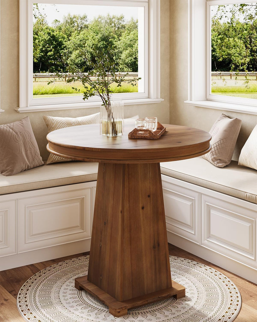 Solid Wood Round Dining Table, 31.5" Small Kitchen Table for 2, Modern Farmhouse Dinner Table, Artistic Geometric