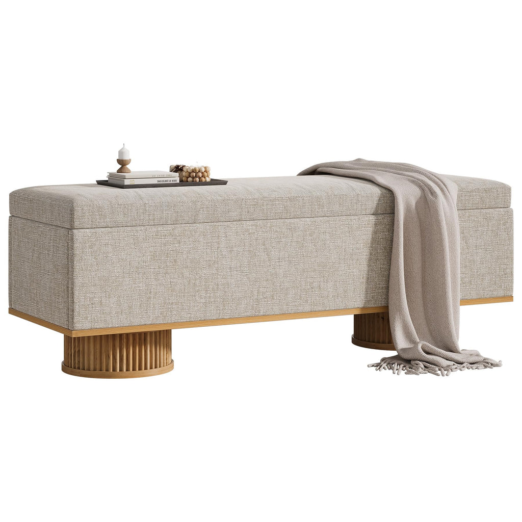 50.39" Storage Bench with Padded Seat Cushion, Upholstered Shoe Bench with Flip Up Storage, Load up to 330 lb, Beige