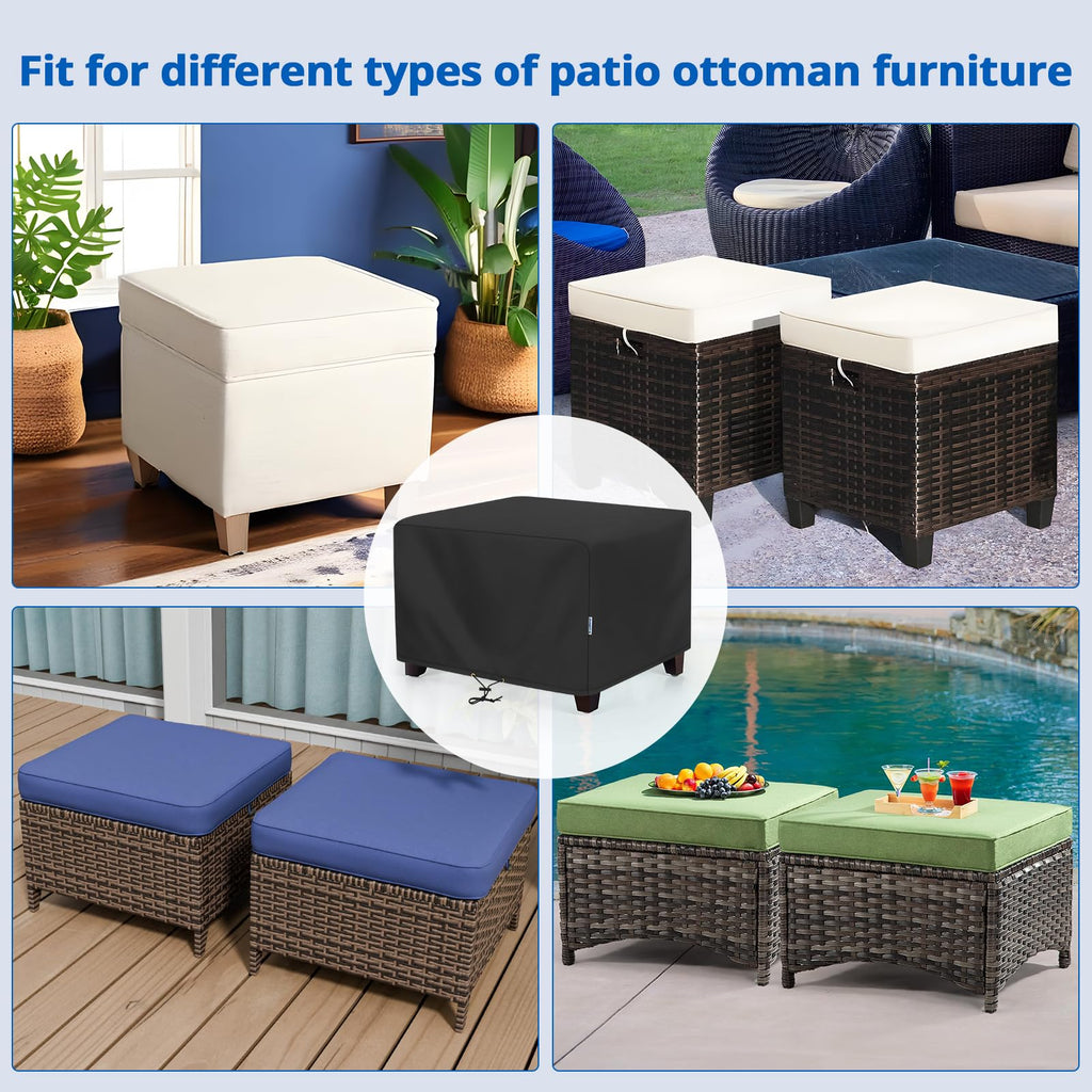 Outdoor Ottoman Cover, Waterproof Square Coffee Table Cover, Patio Furniture Side Table Cover, All Weather