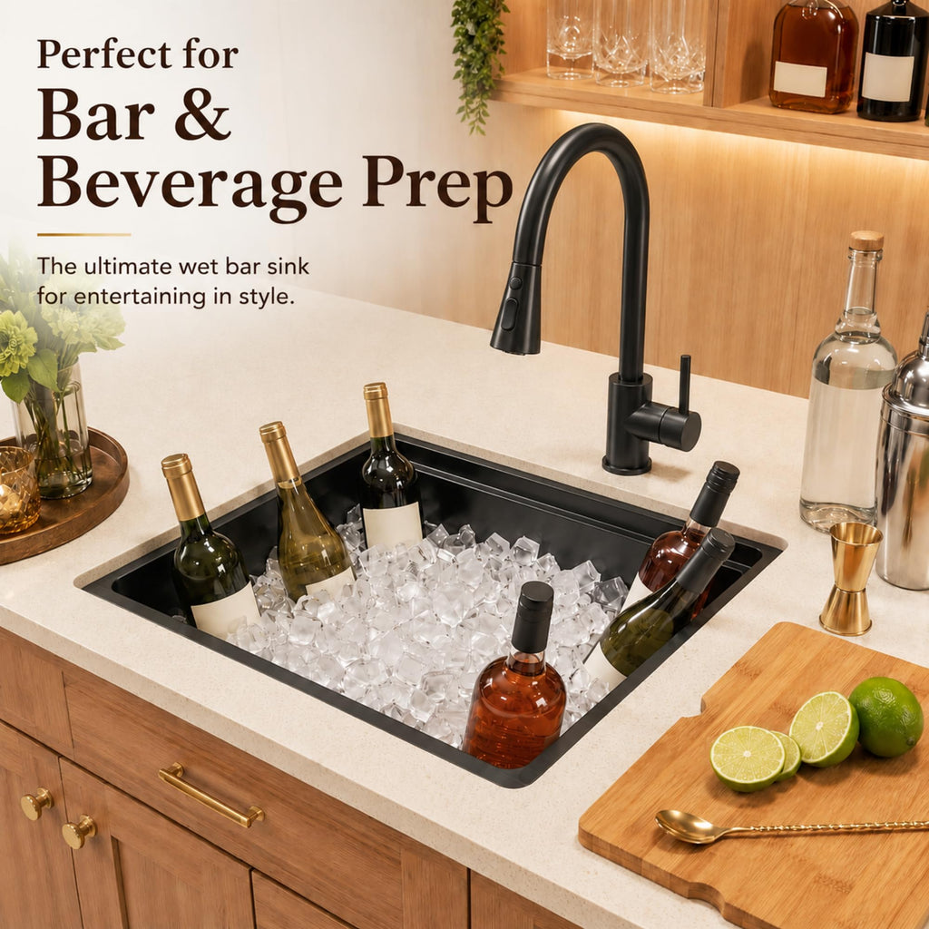 17"X19" Black Undermount Bar Sink, Bar & Prep Sink with Workstation