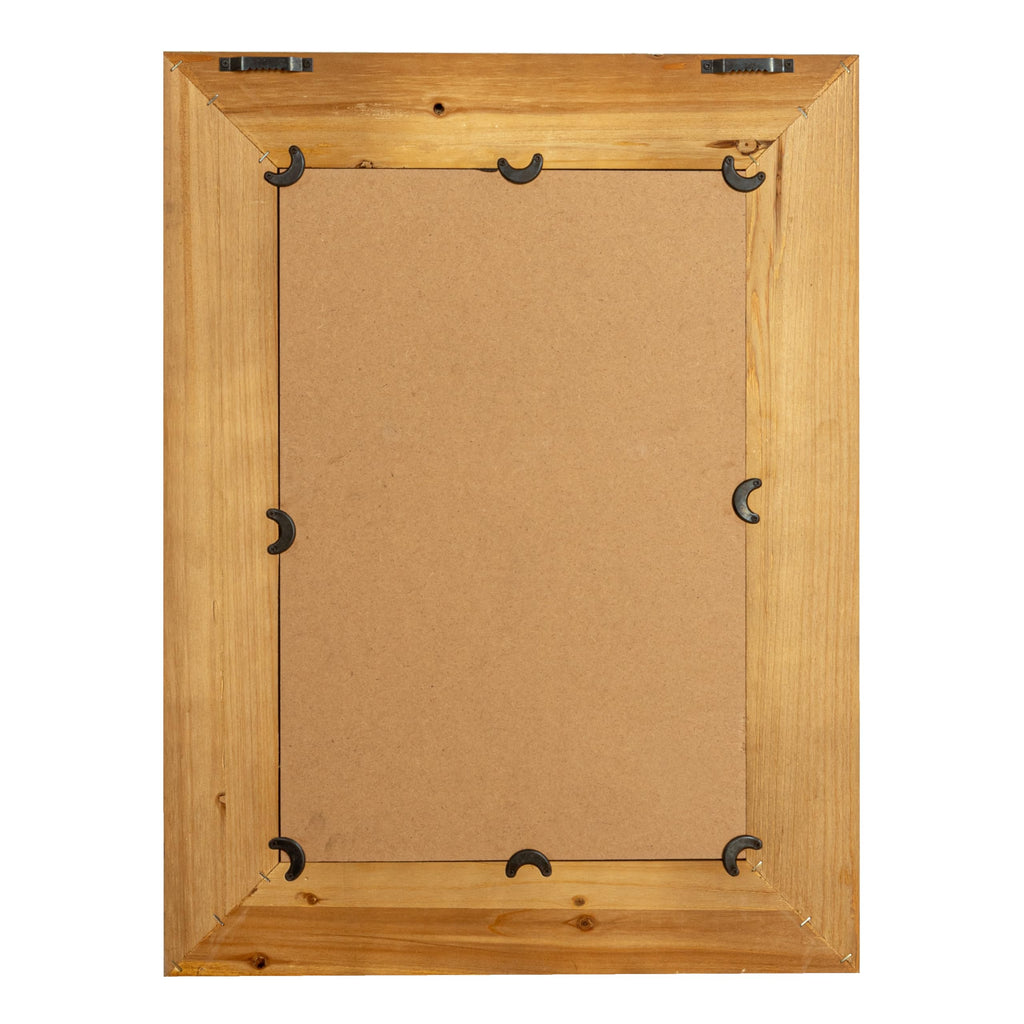 Rectangle Wood Framed Wall Mirror with Rattan Detail, Brown