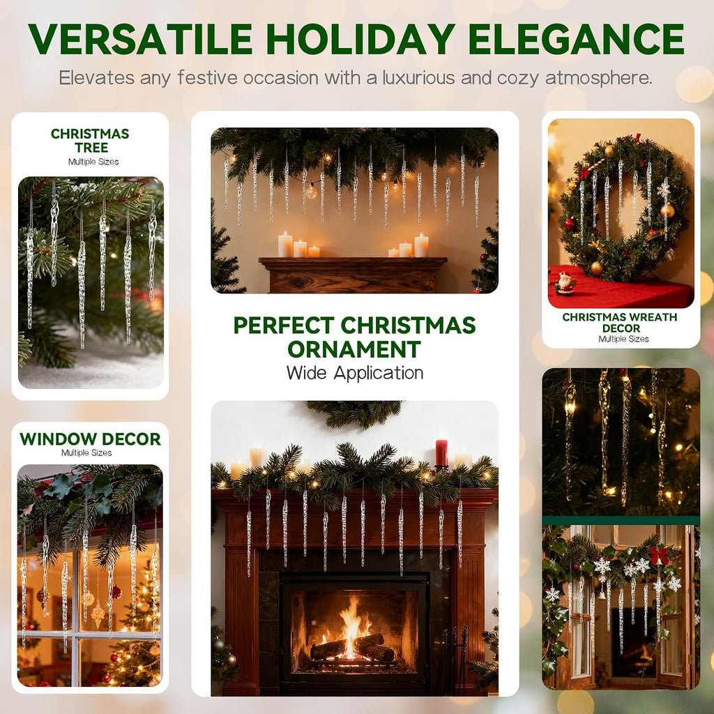 Handmade Glass Icicle Ornaments, 64-Pc Crystal Decor - Set of 64