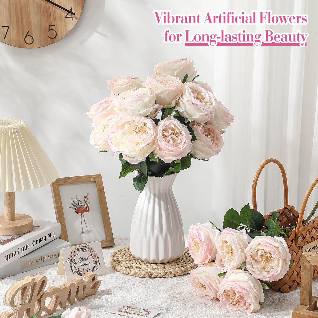 20 Pcs Peonies Artificial Flowers Faux Look Real, Light Pink