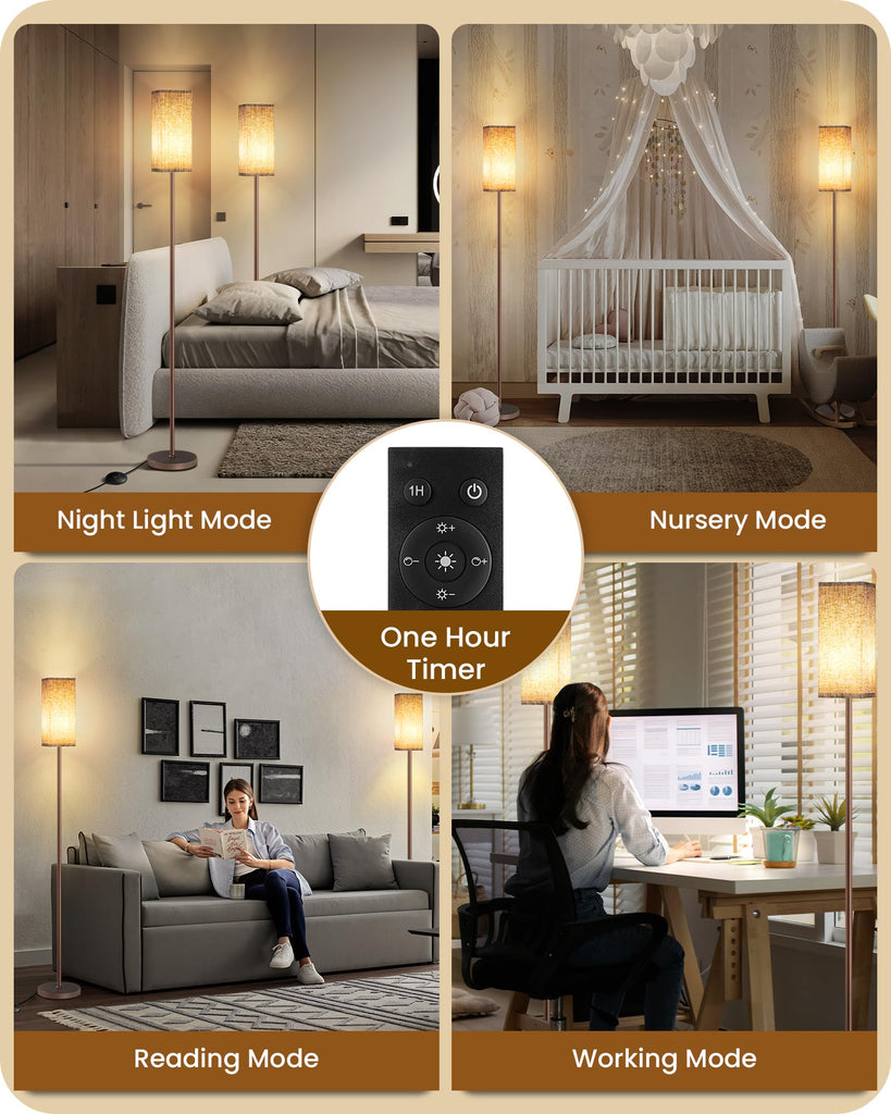 64.2'' Dimmable Floor Lamp with Remote and Foot Switch, Corner Floor Lamp, Includes 10W A19 Bulb, Modern Standing