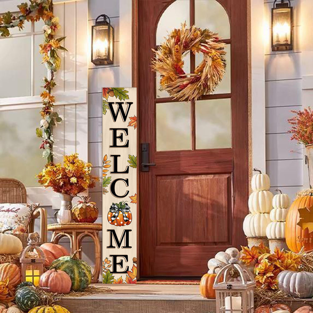 Fall Welcome Sign 47 inch Autumn Pumpkin Vertical Wooden Porch Sign Front Door Decorate For Garden Home Yard