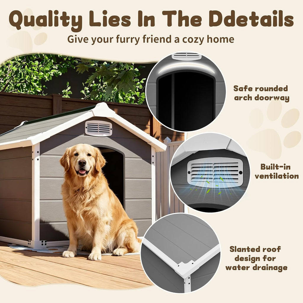 Large Dog House Outdoor Indoor, Waterproof Plastic Shelter, Air Vents