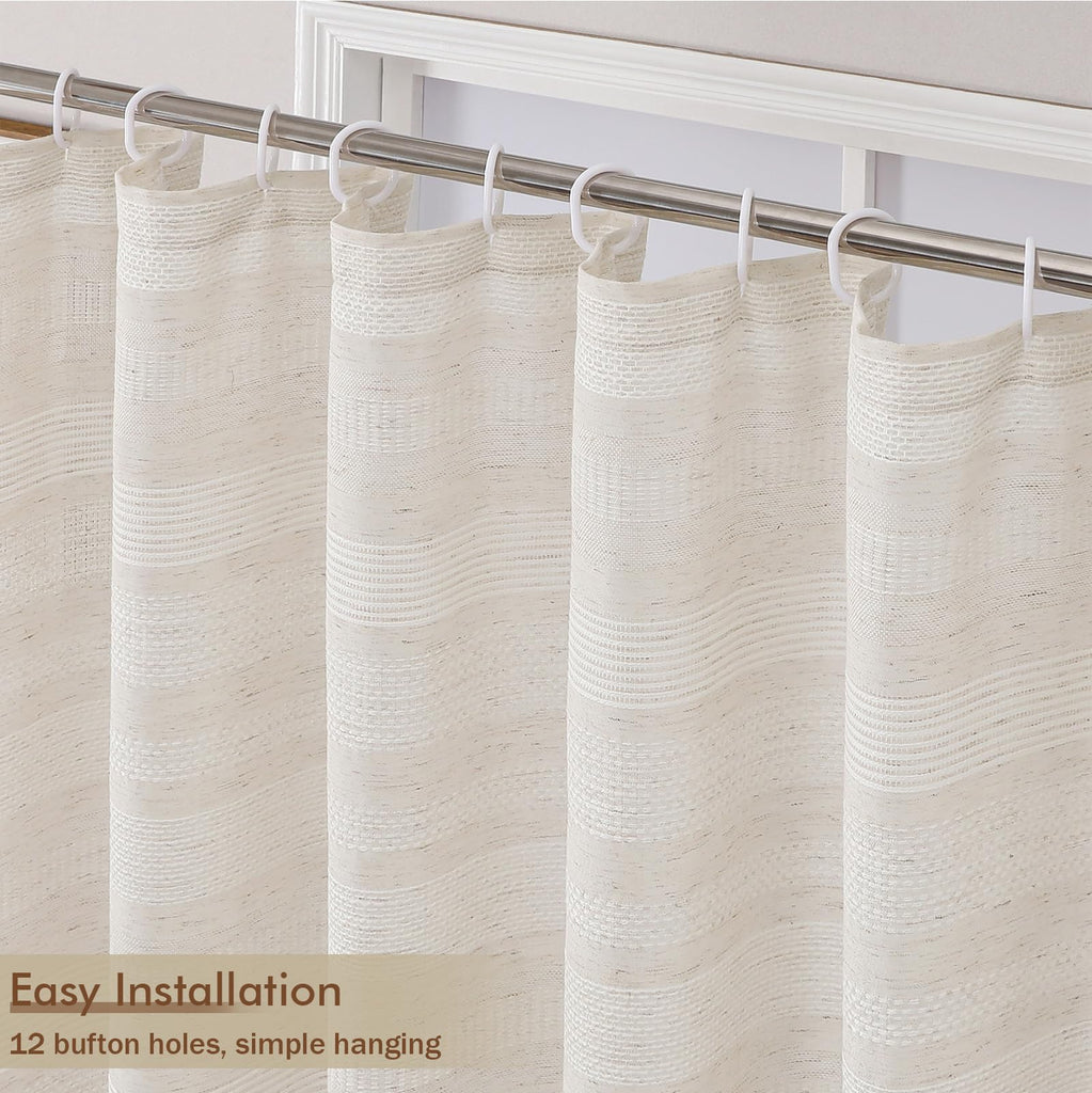 Extra Long Linen Shower Curtain 96 Inch Long, Boho Chic Textured Soft Fabric Heavy Duty Cloth Bathroom Shower Curtain