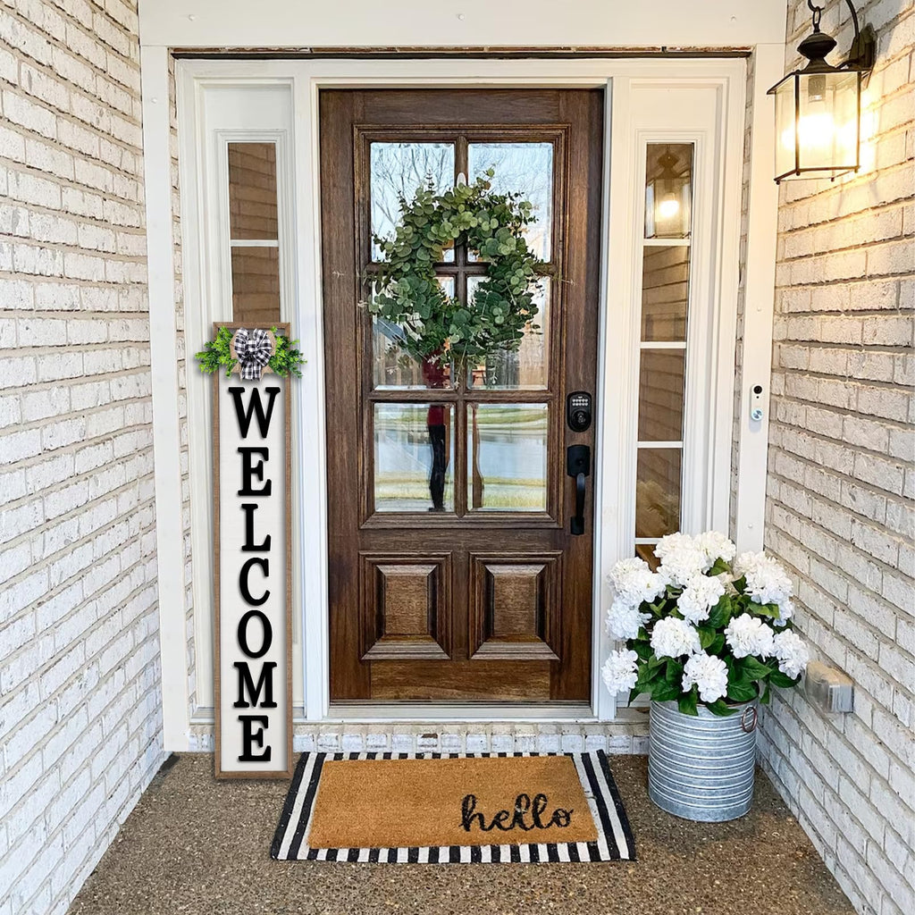 Outdoor Welcome Sign for Front Porch Standing 45"X9" Wood White