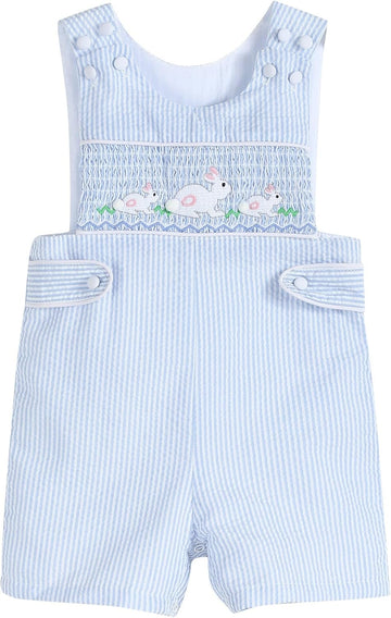 Baby Boys Bunny Smocked Jon Jons Seersucker Shortalls Cotton Toddler Spring Summer Outfit with Snaps Gift Wear
