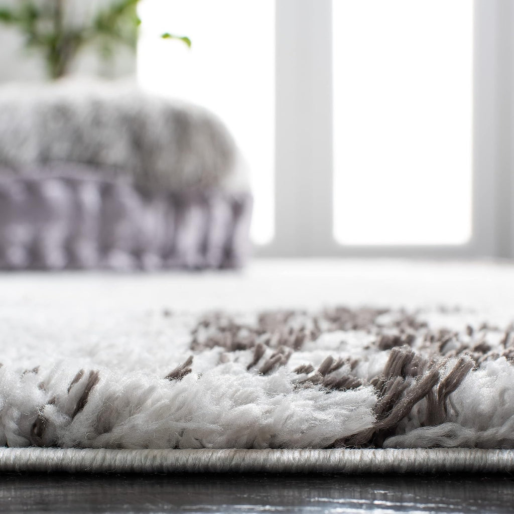 Berber Shag Collection Area Rug - 7' Square, Light Grey & Dark Grey, Non-Shedding & Easy Care, 1.25-inch Thick Ideal