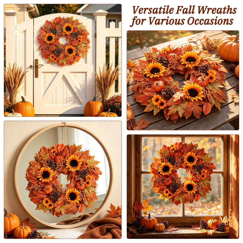 26 in Artificial Fall Wreath, Sunflower Wreaths for Front Door