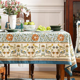 Designer French Linen Blue Tablecloth for Rectangle Table,Vintage Floral Table Cloth,Colorful Decora