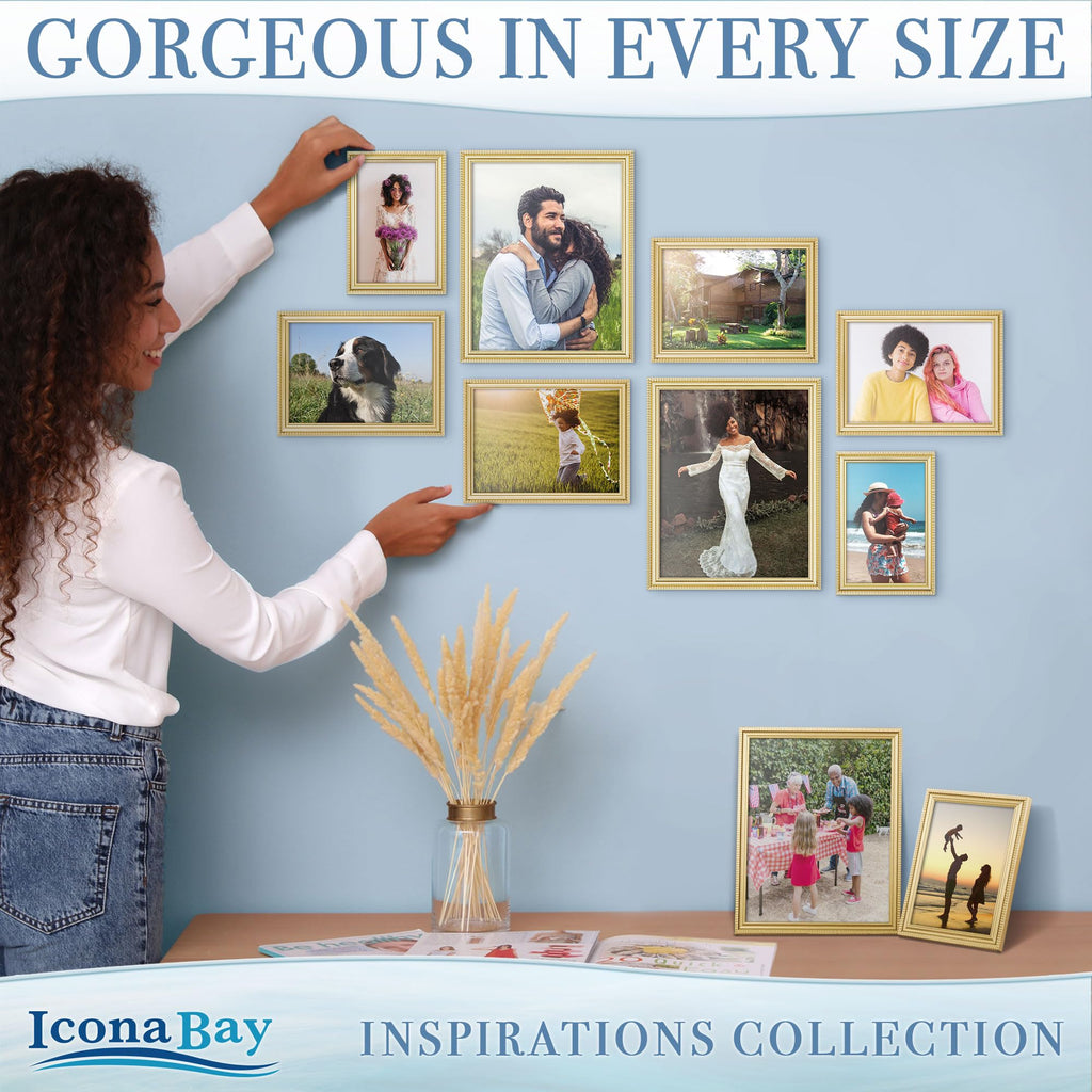 8x8 Picture Frames with 6x6 Mat, Gold, 6 Pack, Contemporary, Inspirations