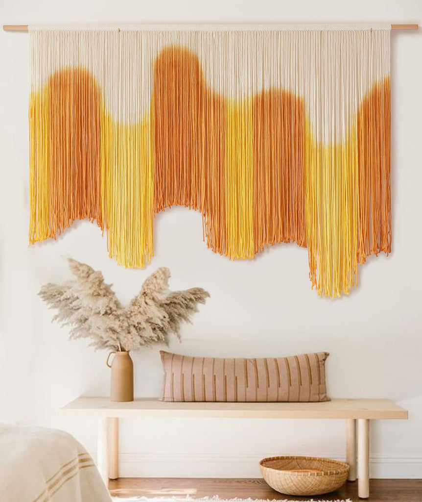 Macrame Wall Hanging Yellow Dip-Dyed Large Boho Macrame Wall Decor 59" Wx37 L