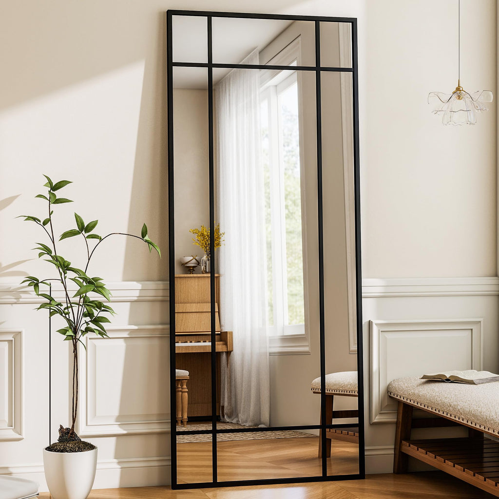 Windowpane Full Length Mirror, 71"x30" Floor Mirror, Black