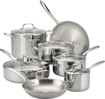 Boston Tri-Ply Clad Stainless Steel 12-Pc Pots and Pans Set | Cookware Kitchen Set with Glass Lids, Induction-Ready
