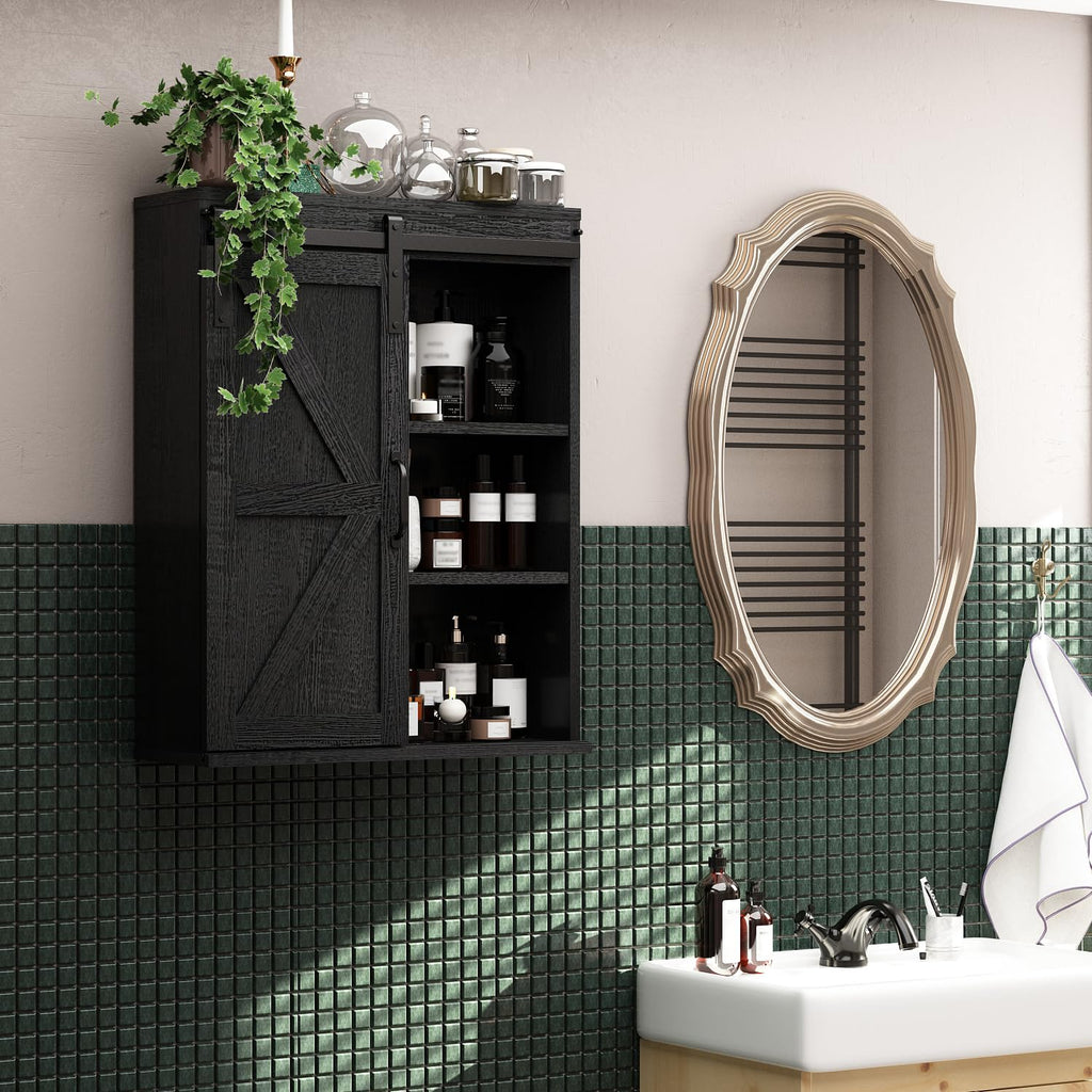 Farmhouse Bathroom Wall Cabinet with Sliding Barn Door
