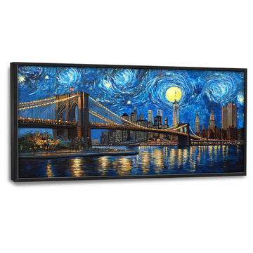 Brooklyn Bridge Wall Art, Starry Night New York City Pictures Wall Decor, Cityscape Skyline Canvas Prints Painting