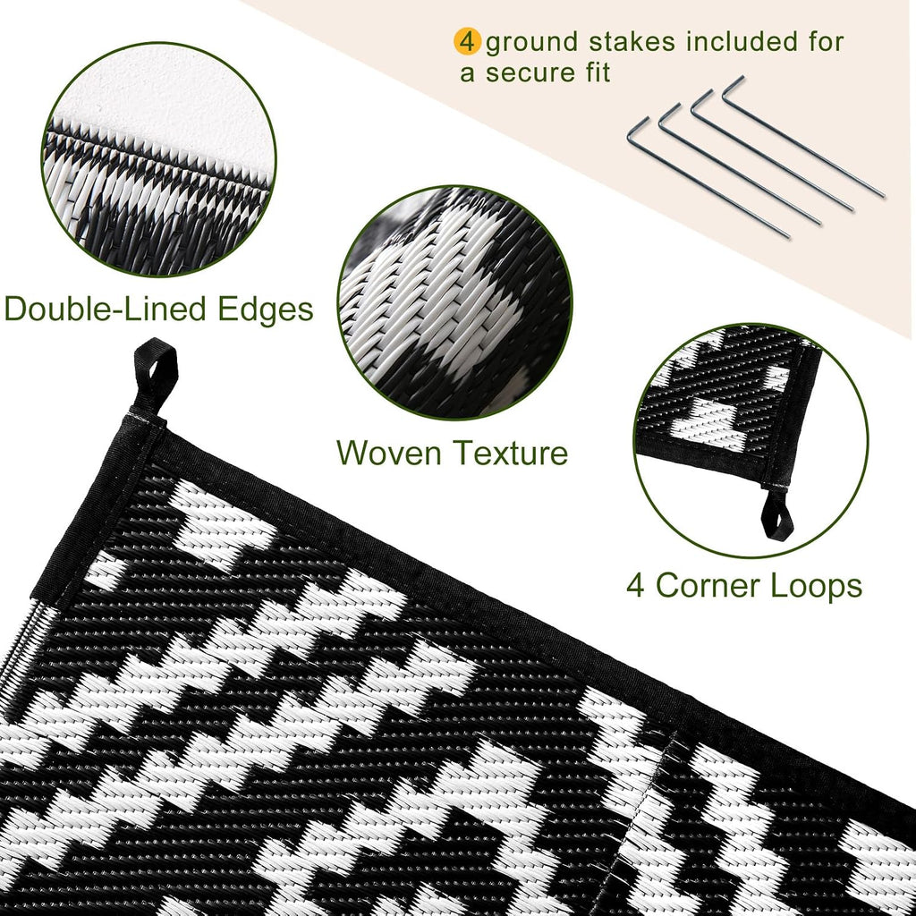 Outdoor Rug, Plastic Straw Rug, White & Black