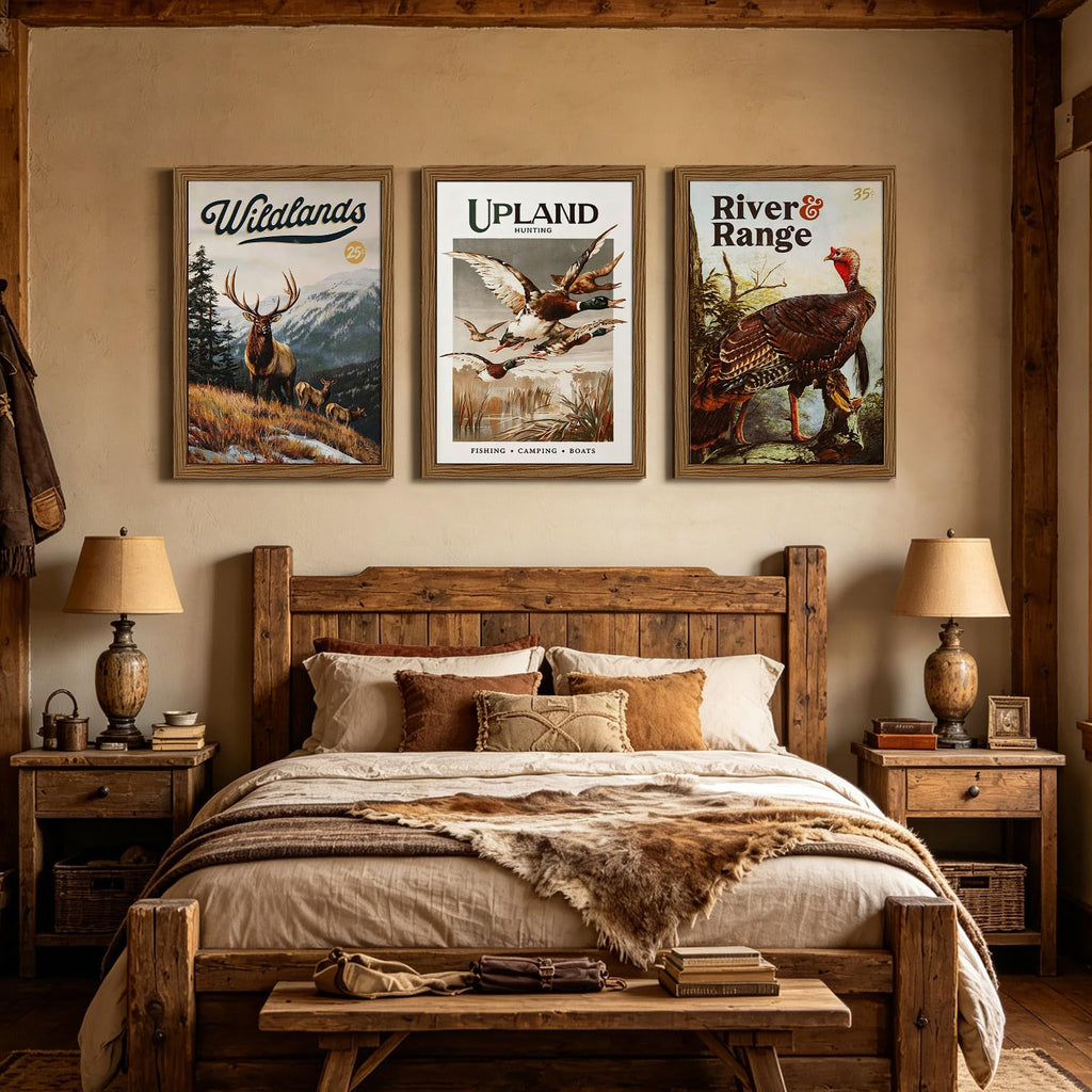 Hunting Wall Art Decor Deer Wildlife Prints Cabin Pictures 16x24 IN Framed
