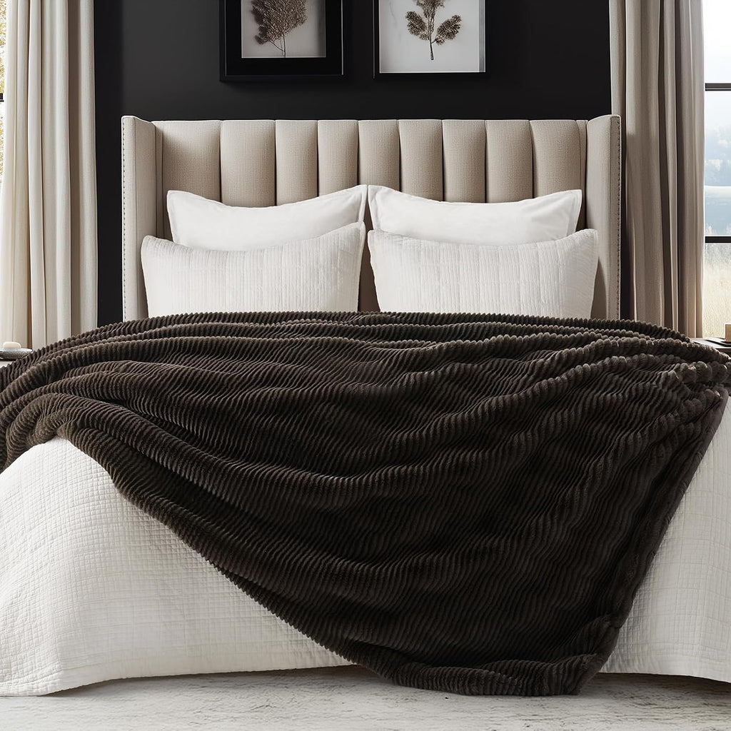 Faux Rabbit Fur Throw Blanket, 50''x60'', Dark Brown | Ultra Soft, Luxury Sculpted Texture Faux Fur Blanket, Fluffy