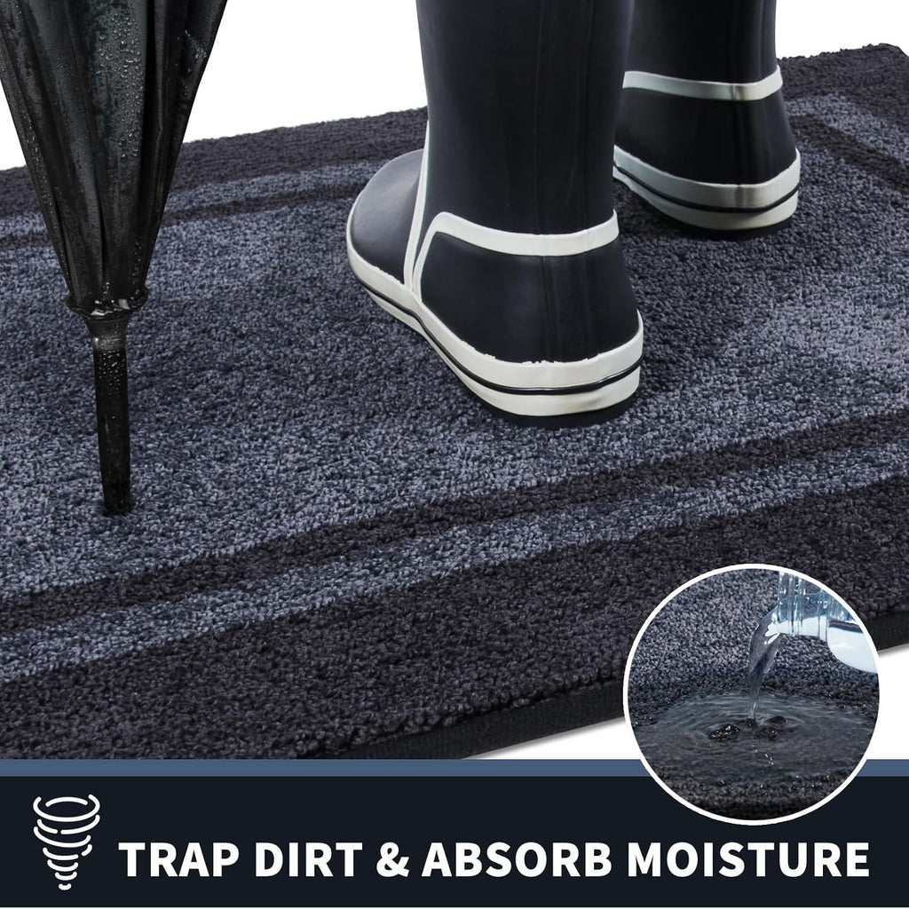 Dirt Trapping Indoor Door Mat, 24" x 36", Bluish Grey & Charcoal | Machine Washable, Non-Slip, Waterproof TPR