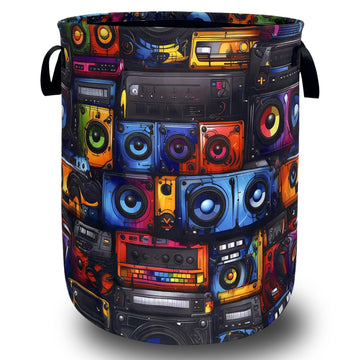 Retro Radio Tape Laundry Basket Oxford Cloth Foldable Hamper 18.9x16.5 Inch