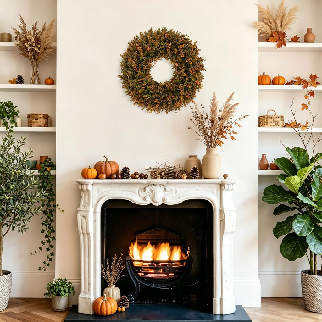 20inch Fall Front Door Wreaths Harvest Boxwood Wreaths Orange
