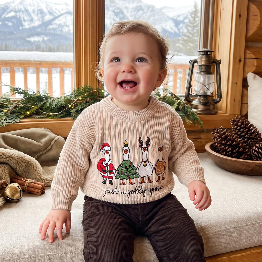 Baby Boy Girl Goose Sweater Long Sleeve Just A Goose Fall Knitwear (Christmas Apricot A, )