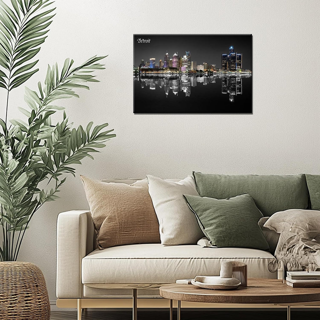 Wall Art Detroit Skyline Postert Decor Detroit Artwork Canvas Print Michigan Pictures Wall Decor City Painting Frame