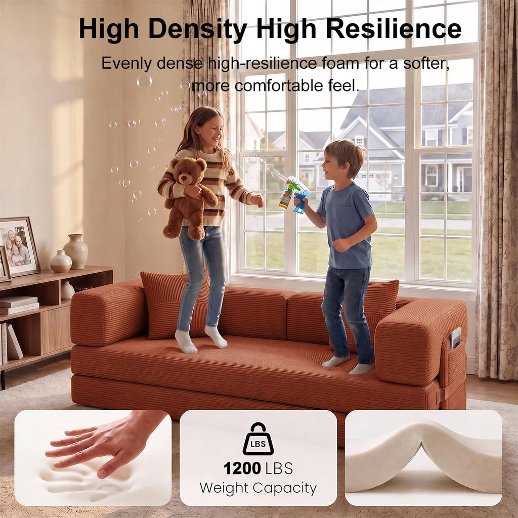 79.5" Convertible Futon Sofa Bed, Boneless Couch | Corduroy Boneless Loveseat Sleeper Sofa, Modular Futon Couch with