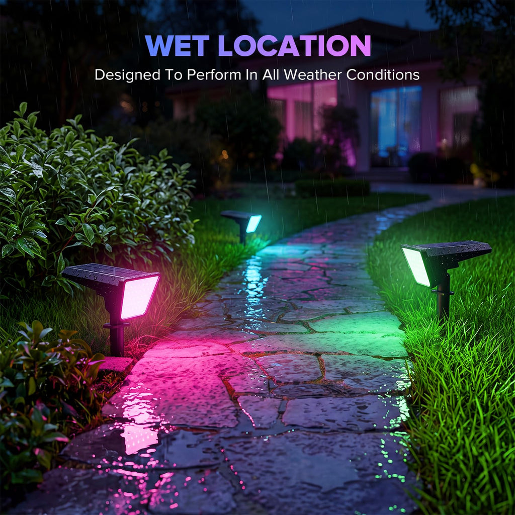 6 Packs Solar Spot Lights Outdoor Waterproof, 28 LED RGBW Solar Powered Landscape Pathway Lights, Dusk to Dawn Solar