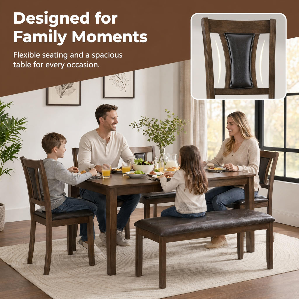 6 Piece Dining Table Set, Counter Height Kitchen Sets, Walnut
