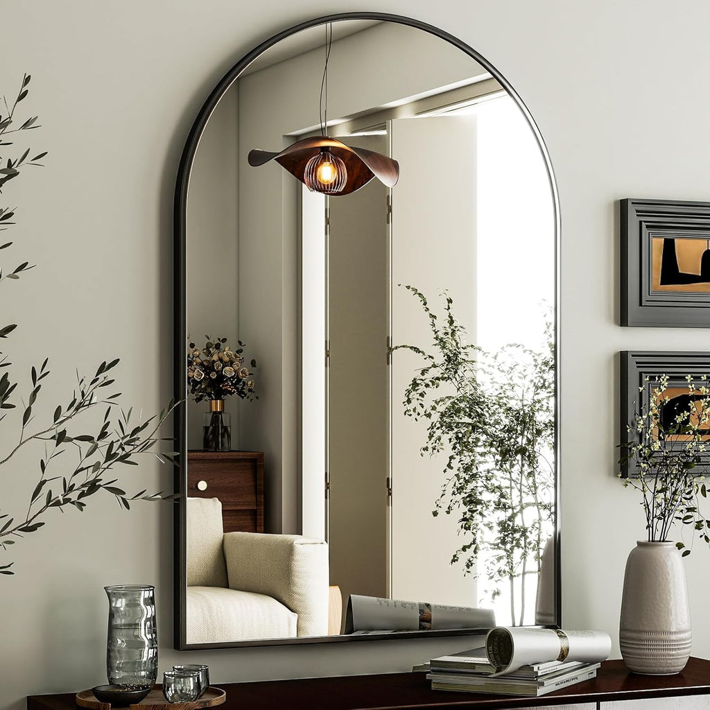 Arched Wall Mirror 24"x36" - Black Metal Frame Vanity Mirrors Decor