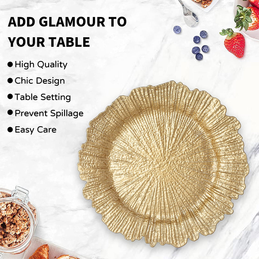 Gold Charger Plates Set of 6, Reef Chargers for Dinner Plates