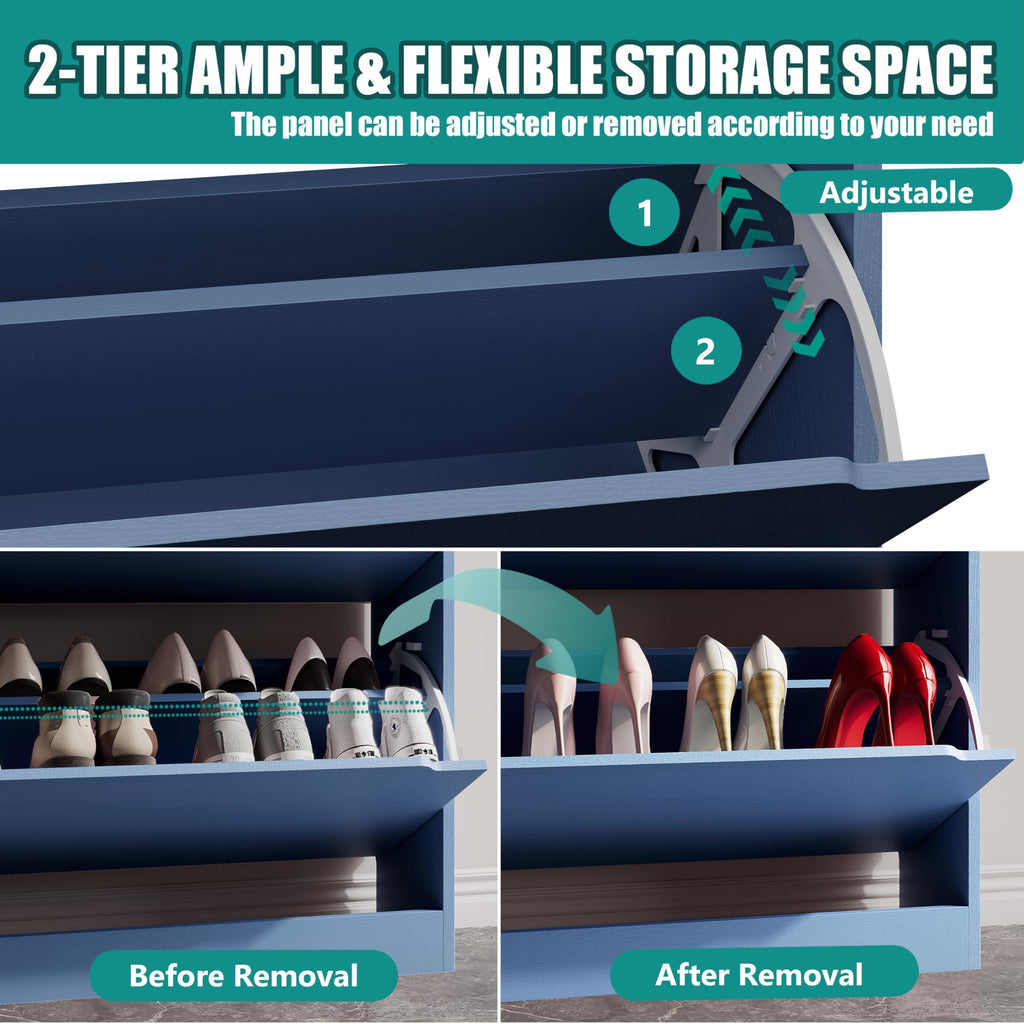 Shoe Storage Cabinet with 4 Flip Drawers, Sturdy Wood Hidden Shoe Storage, Freestanding Narrow Slim Shoe Organizer