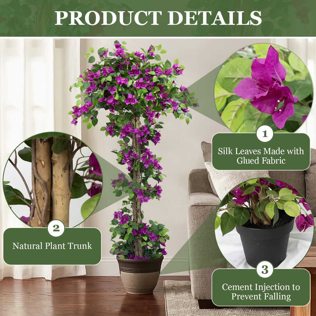 7FT Tall Bougainvillea Artificial Tree for Indoor & Outdoor