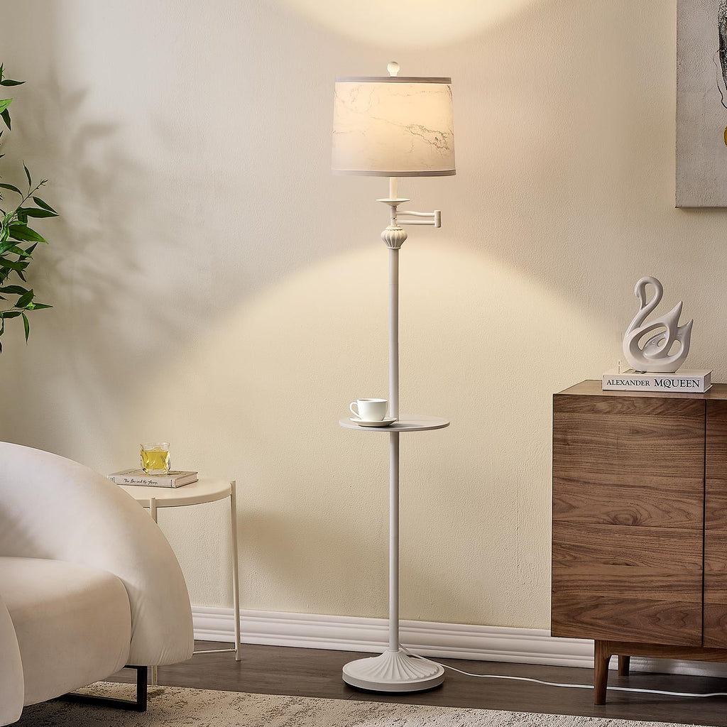 Floor Lamp with 350° Adjustable Swing Arm, Standing Lamp with Storage Tray
