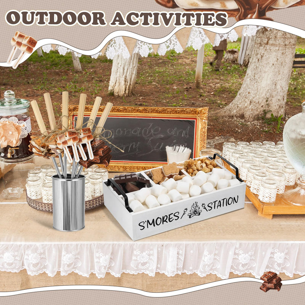 35 Pcs Smores Station Box Farmhouse, Flame Pattern, White