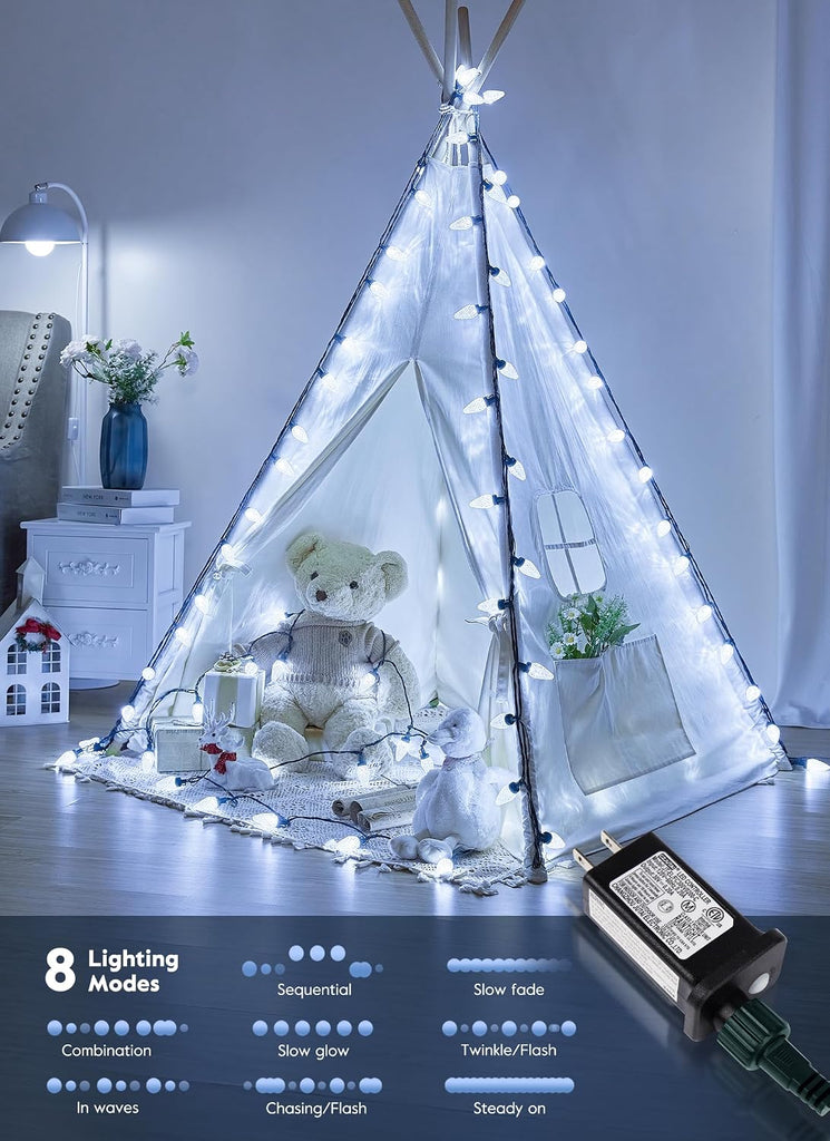 C9 Christmas Lights Outdoor, 114FT 150 LED Pure White Lights