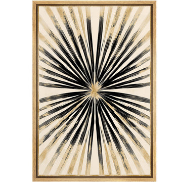 Framed Canvas Print Wall Art Black Gold Radial Abstract Luxury Illustration Minimalism Decorative Mid-Century