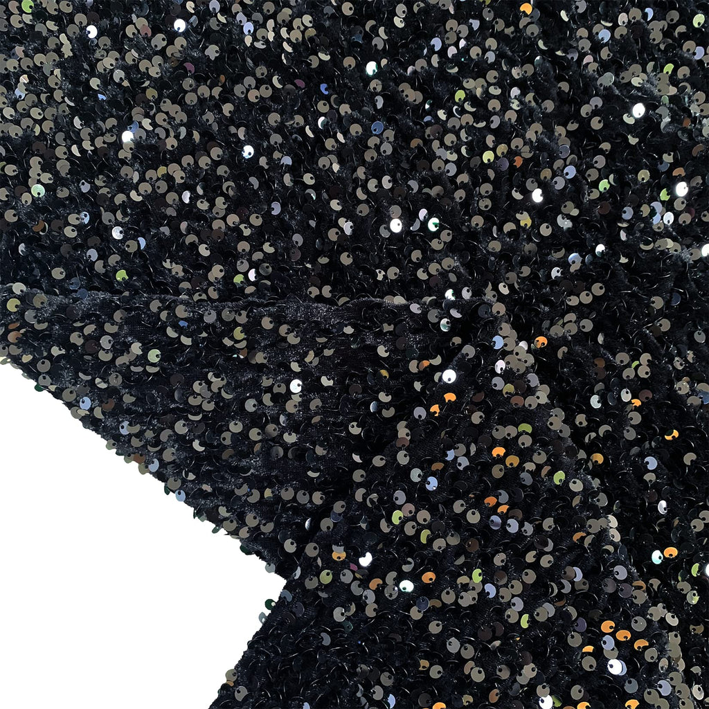Black Sequin Fabric by the Yard Velvet Fabric 1 Yard Sparkle Linen Fabric for Sewing Spandex Velvet Knit Fabric for