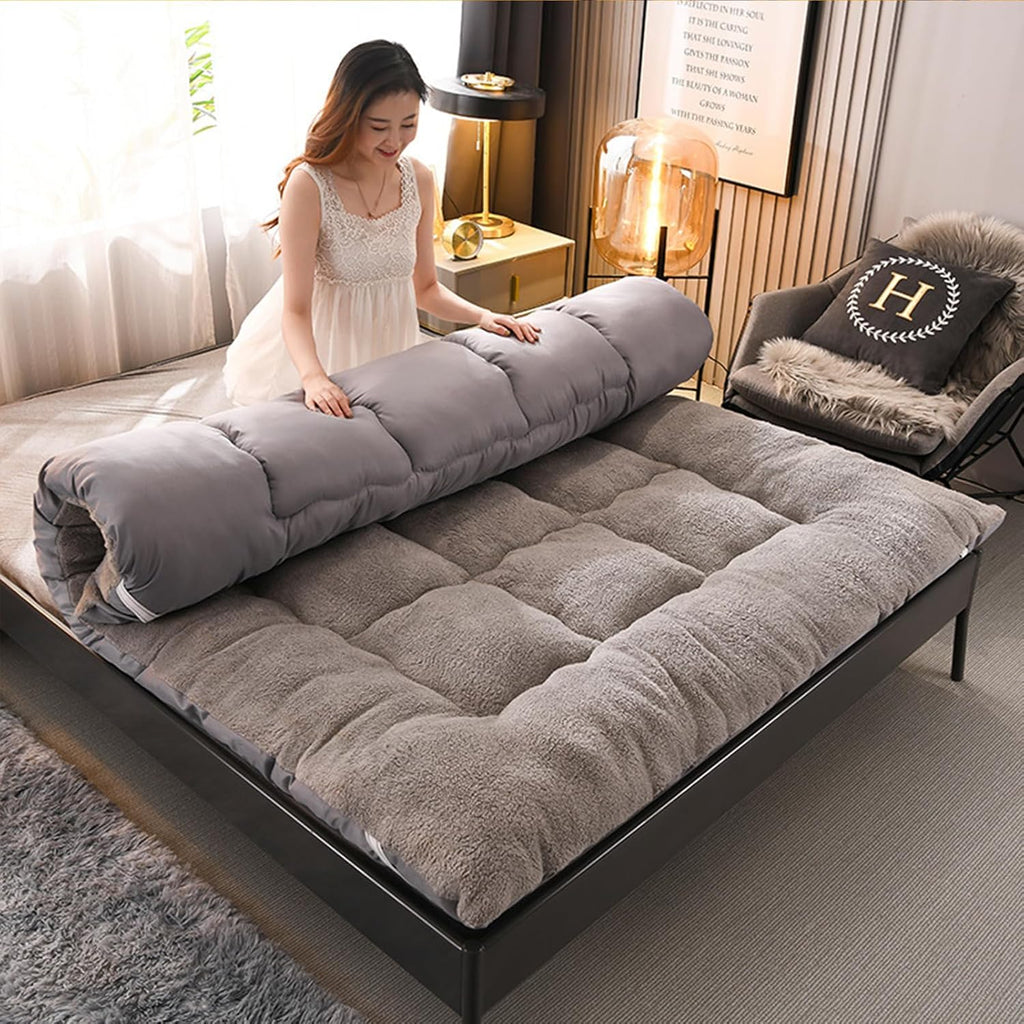 Japanese Style Roll Up Mattress, Thick Futon Floor Mattress with Non Slip Straps, Tatami Mat Floor Mattress