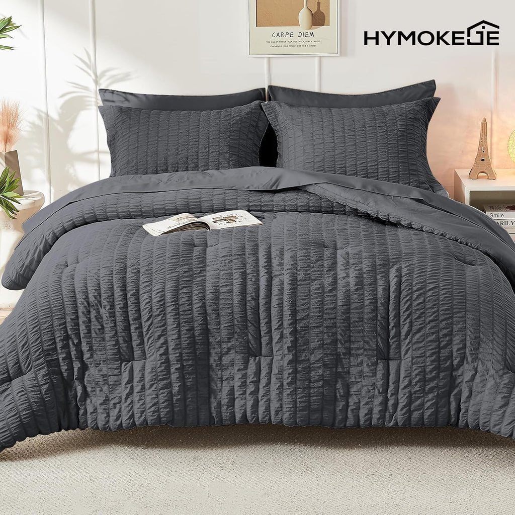 Queen Comforter Set Seersucker 7 Pieces, All Season Luxury Bed in a Bag, Bedding Set with Comforters, Sheets