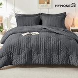 Queen Comforter Set Seersucker 7 Pieces, All Season Luxury Bed in a Bag, Bedding Set with Comforters, Sheets