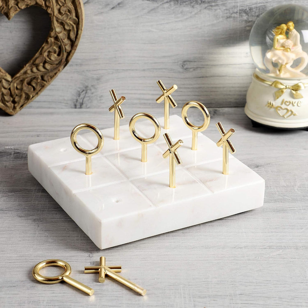 Marble Tic Tac Toe Game Board X and O Game Set for Birthday Gift to Students Luxury Marble & Brass Tic Tac Toe Game - Set of 10