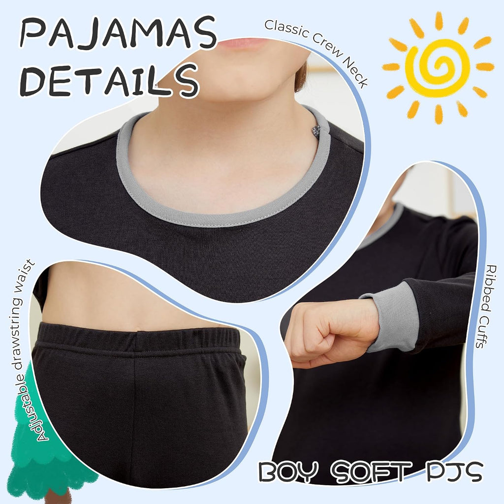 4 Piece Boys 100% Cotton Pajamas Set Soft Sleepwear